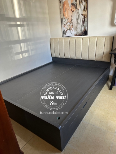 Giường gỗ mdf M6. Đệm đầu giường bọc da cao cấp